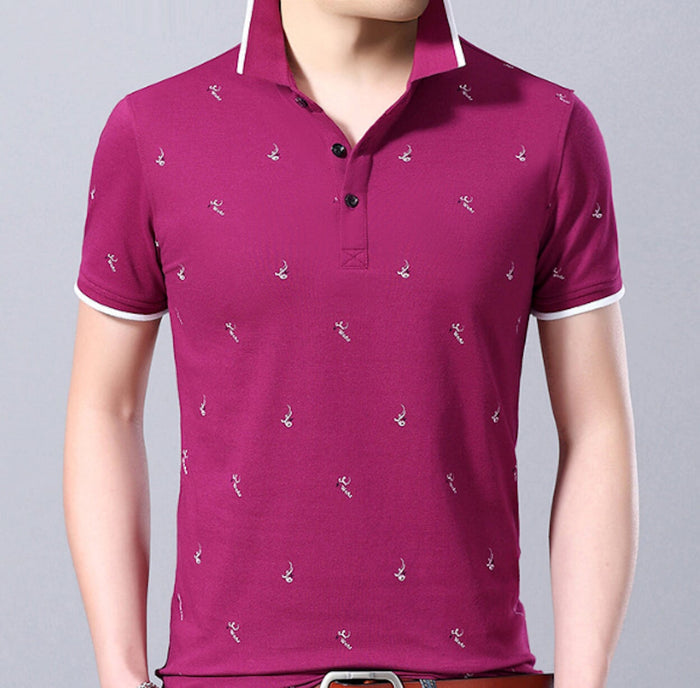 Short-Sleeve Printed Polo for Men: navy blue, white polo shirt, casual style