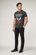 Short Sleeve T-Shirt with Red Ninja Emblem Deep Heather