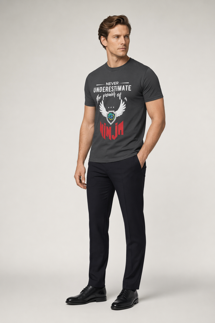 Short Sleeve T-Shirt with Red Ninja Emblem Deep Heather
