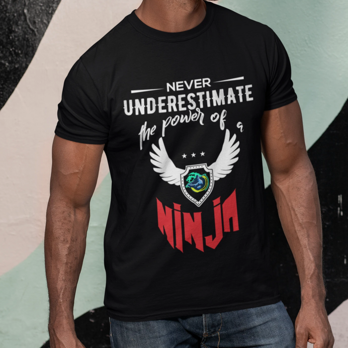 Short Sleeve T-Shirt with Red Ninja Emblem: black, white ninja theme, graphic casual style