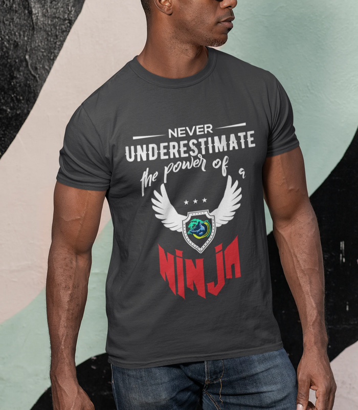 Short Sleeve T-Shirt with Red Ninja Emblem: black, white ninja theme, graphic casual style