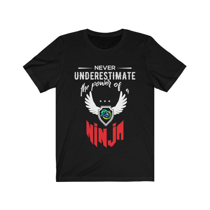 Short Sleeve T-Shirt with Red Ninja Emblem: black, white ninja theme, graphic casual style