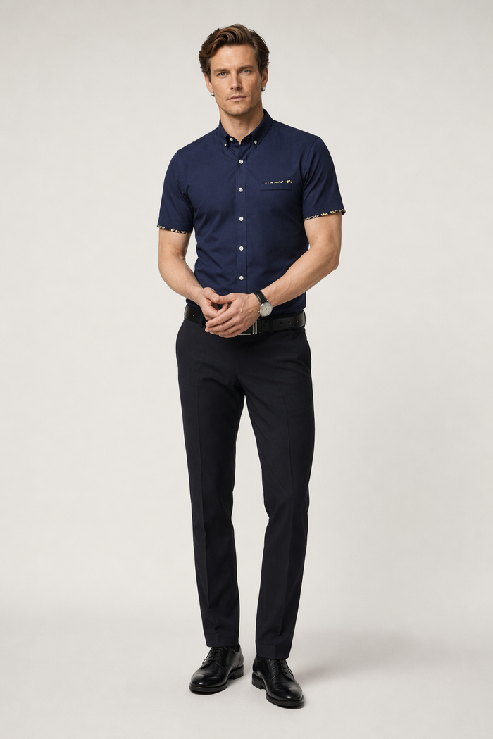 Short-Sleeved Button-Up Shirt for Men Navy