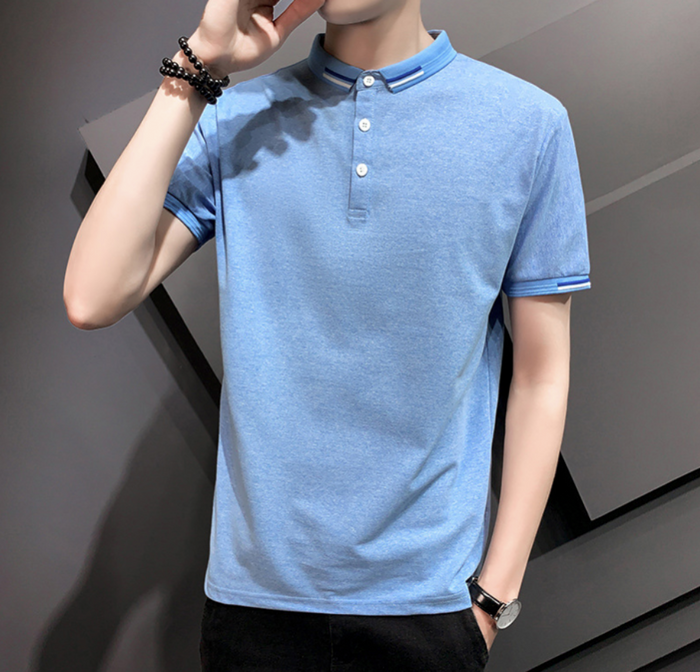 Short-Sleeved Polo Shirt for Men with Distinctive Collar Embellishments: black, white short-sleeve polo shirt, minimal style
