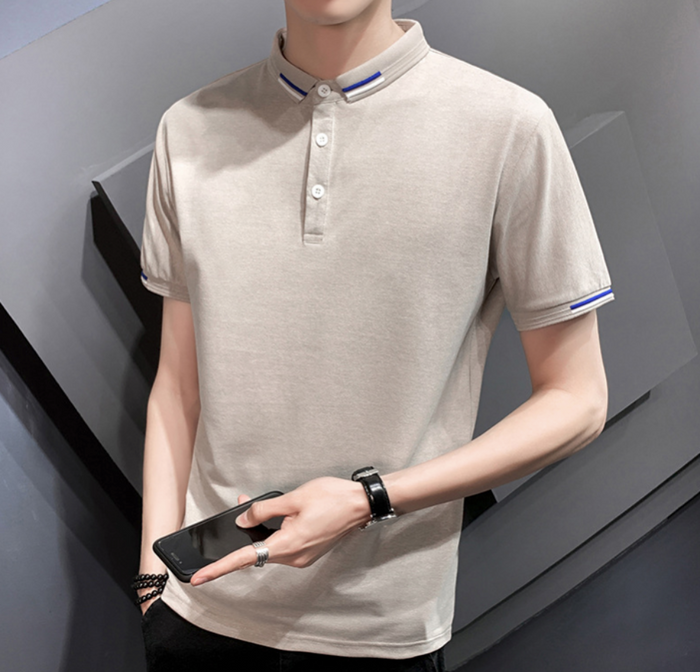 Short-Sleeved Polo Shirt for Men with Distinctive Collar Embellishments: black, white short-sleeve polo shirt, minimal style