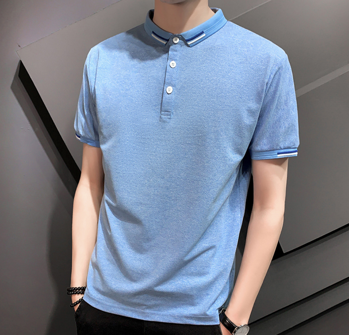 Short-Sleeved Polo Shirt for Men with Distinctive Collar Embellishments: black, white short-sleeve polo shirt, minimal style