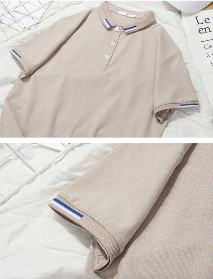Short-Sleeved Polo Shirt for Men with Distinctive Collar Embellishments: black, white short-sleeve polo shirt, minimal style