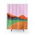 Shower Curtains Depicting Toscana's Scenery: light pink, orange abstract landscape, abstract modern style