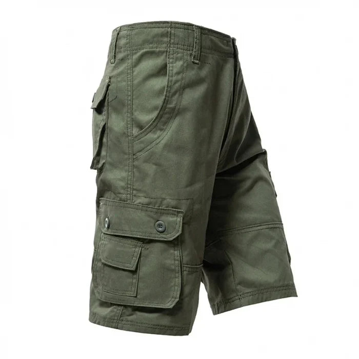 Side Pocketed Men's Casual Cargo Shorts: olive green cargo shorts, utilitarian military-inspired style