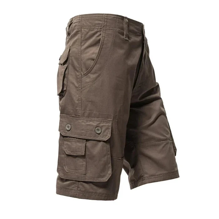 Side Pocketed Men's Casual Cargo Shorts: olive green cargo shorts, utilitarian military-inspired style