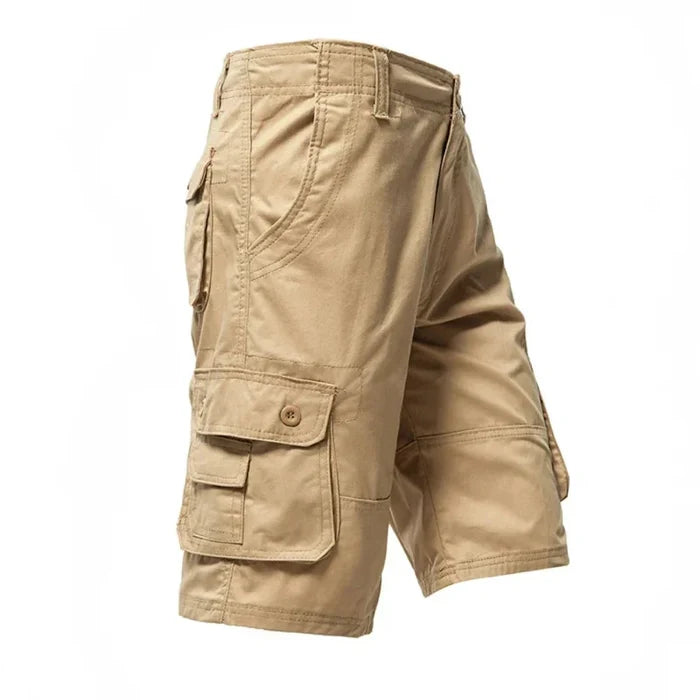 Side Pocketed Men's Casual Cargo Shorts: olive green cargo shorts, utilitarian military-inspired style