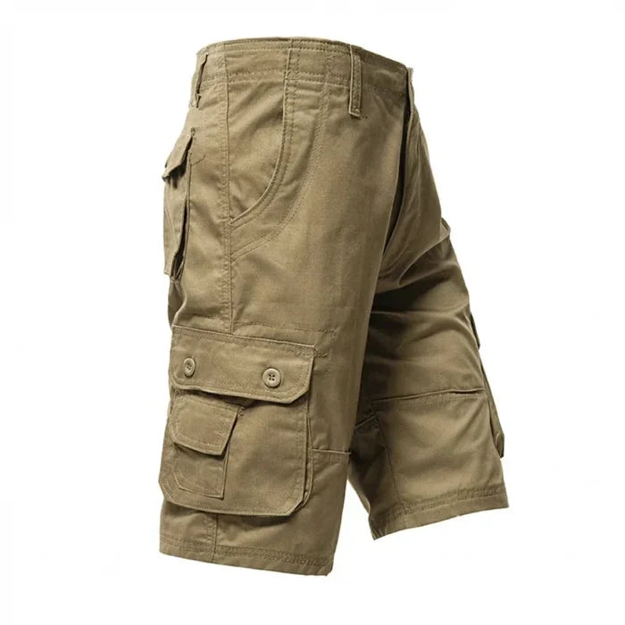 Side Pocketed Men's Casual Cargo Shorts: olive green cargo shorts, utilitarian military-inspired style