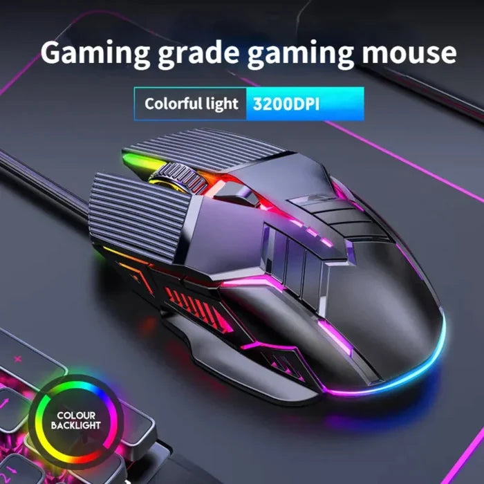 Silent Wired Gaming Mouse with 3200 DPI for Enhanced Precision: black, dark gray gaming mouse, futuristic gaming style