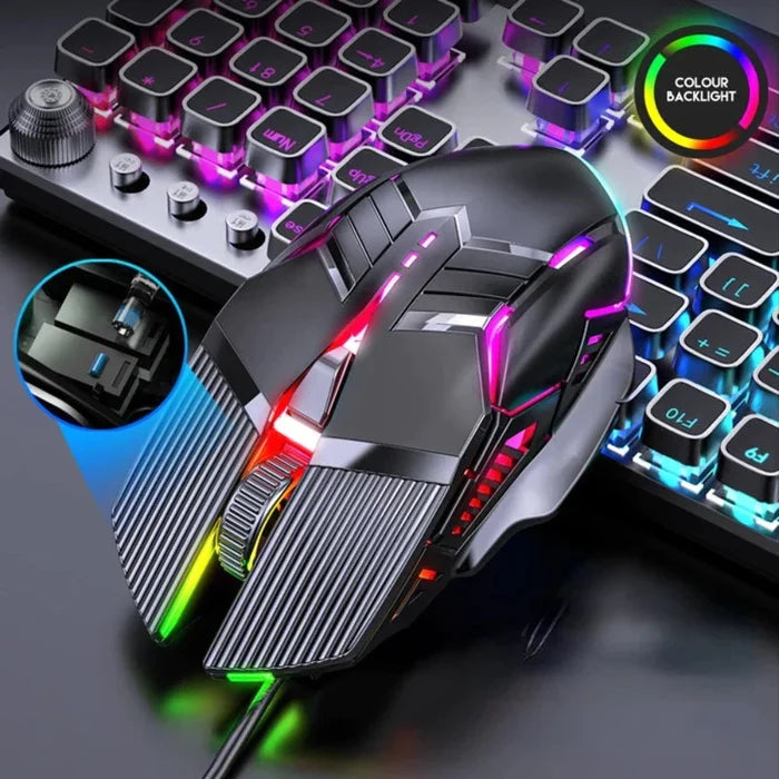 Silent Wired Gaming Mouse with 3200 DPI for Enhanced Precision: black, dark gray gaming mouse, futuristic gaming style