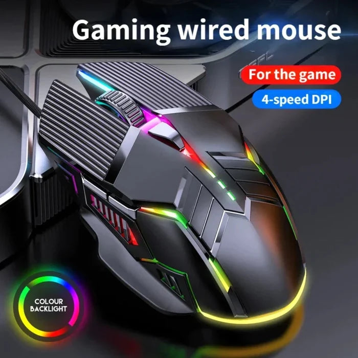 Silent Wired Gaming Mouse with 3200 DPI for Enhanced Precision: black, dark gray gaming mouse, futuristic gaming style