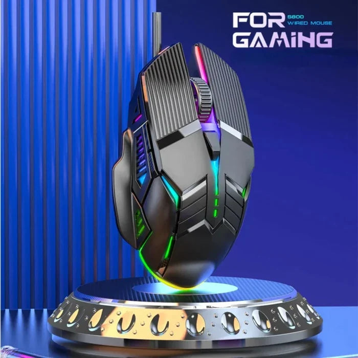 Silent Wired Gaming Mouse with 3200 DPI for Enhanced Precision: black, dark gray gaming mouse, futuristic gaming style
