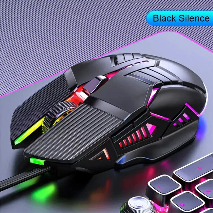 Silent Wired Gaming Mouse with 3200 DPI for Enhanced Precision: black, dark gray gaming mouse, futuristic gaming style