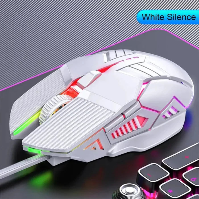 Silent Wired Gaming Mouse with 3200 DPI for Enhanced Precision: black, dark gray gaming mouse, futuristic gaming style