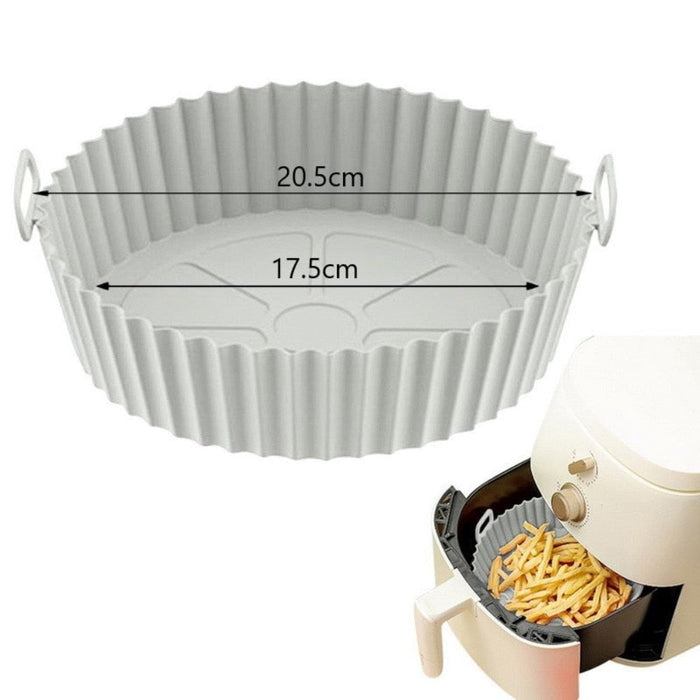 Silicone Basket for Air Frying in a Circular Form: light gray air fryer basket liner, minimal style