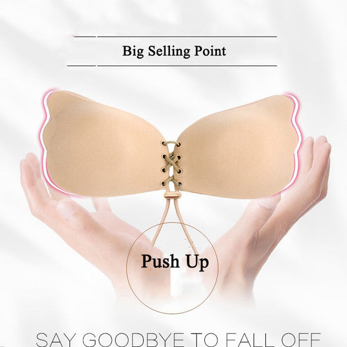 Silicone Butterfly Strapless Enhancing Bra: black strapless adhesive bra, minimal style