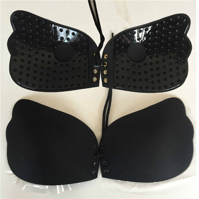 Silicone Butterfly Strapless Enhancing Bra: black strapless adhesive bra, minimal style