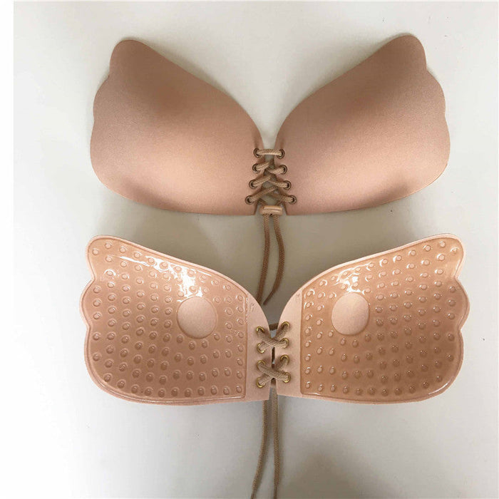 Silicone Butterfly Strapless Enhancing Bra: black strapless adhesive bra, minimal style