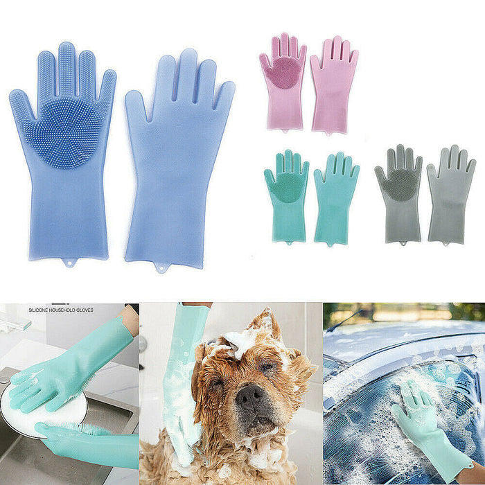 Silicone Multi-Purpose Cleaning Gloves for Scrubbing: blue, pink household cleaning gloves, minimal style