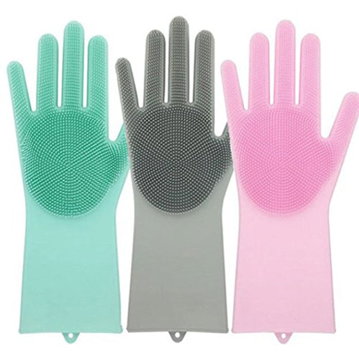 Silicone Multi-Purpose Cleaning Gloves for Scrubbing: blue, pink household cleaning gloves, minimal style