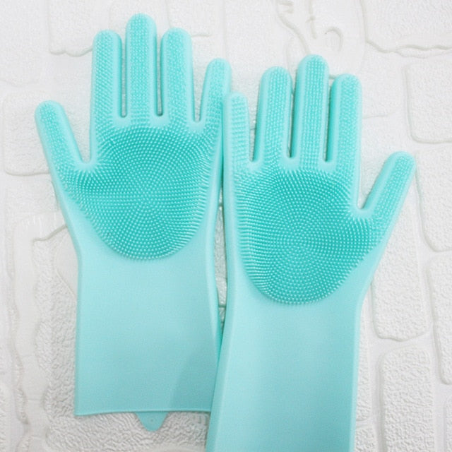 Silicone Multi-Purpose Cleaning Gloves for Scrubbing: blue, pink household cleaning gloves, minimal style