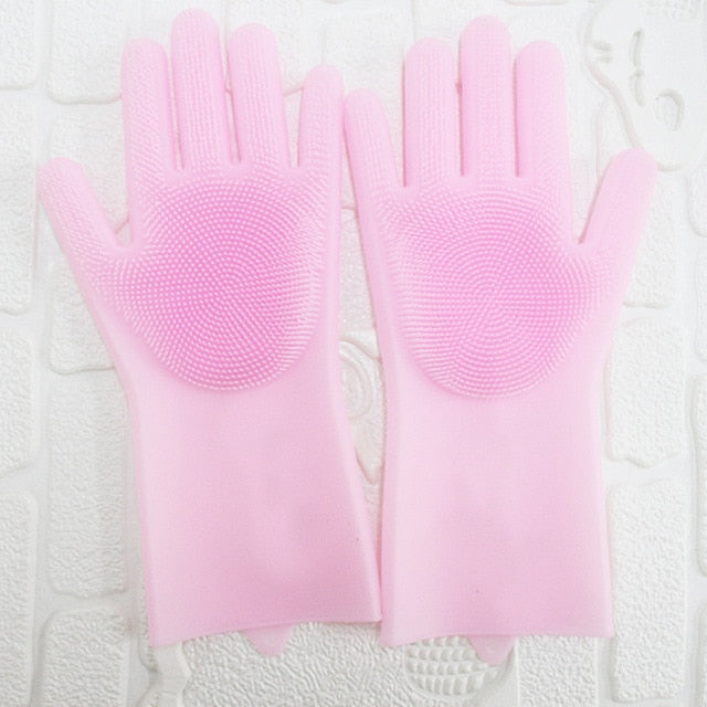 Silicone Multi-Purpose Cleaning Gloves for Scrubbing: blue, pink household cleaning gloves, minimal style