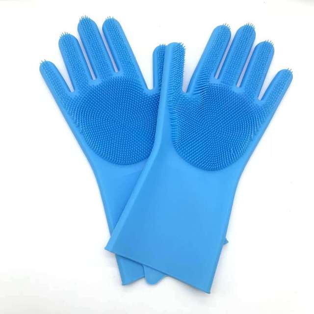 Silicone Multi-Purpose Cleaning Gloves for Scrubbing: blue, pink household cleaning gloves, minimal style