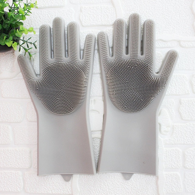 Silicone Multi-Purpose Cleaning Gloves for Scrubbing: blue, pink household cleaning gloves, minimal style