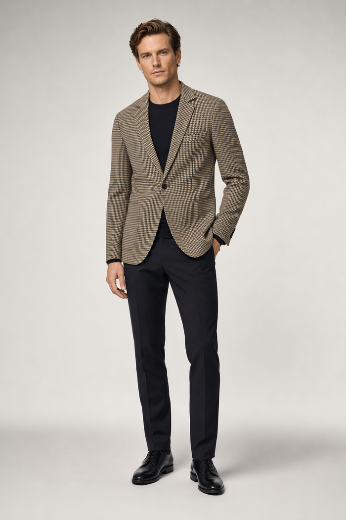 Single Breasted Houndstooth Blazer for Men Khaki