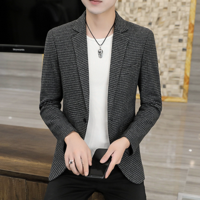 Single Breasted Houndstooth Blazer for Men: brown, black blazer jacket, smart casual style