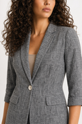 Single-Button Blazer with Three-Quarter Sleeves for Women Gray