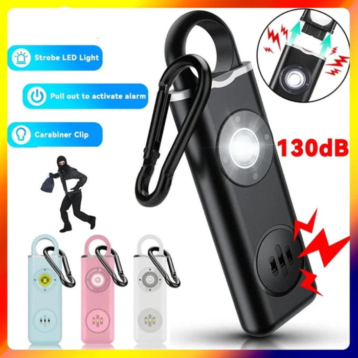 Siren Safety Alarm with Integrated LED Light for Personal Use: black, silver personal safety alarm device, modern product adv