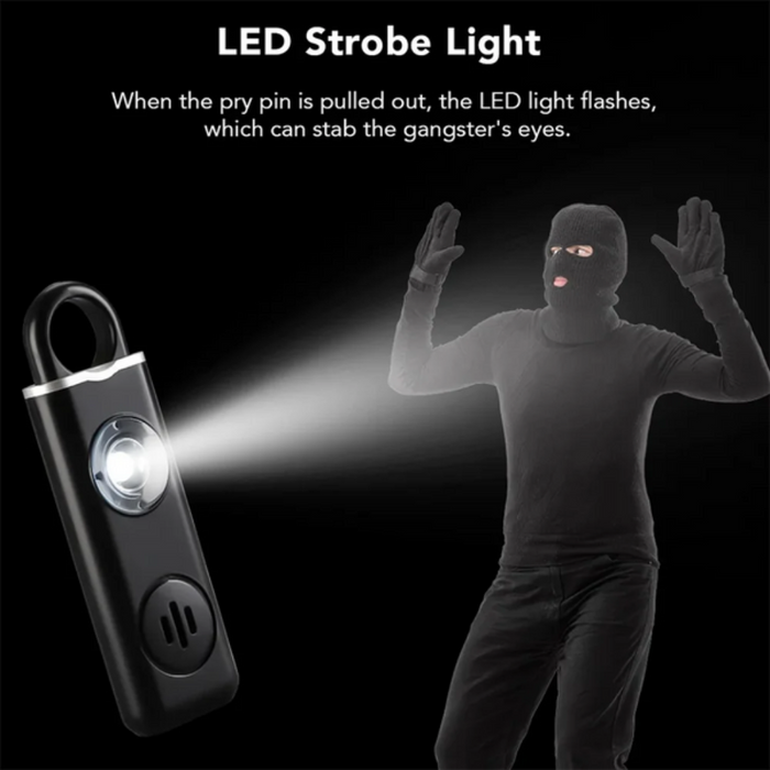 Siren Safety Alarm with Integrated LED Light for Personal Use: black, silver personal safety alarm device, modern product adv