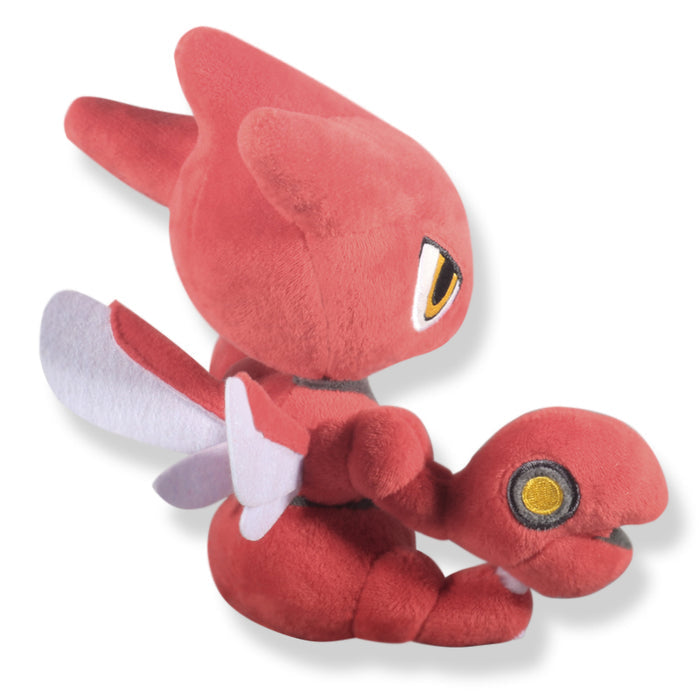 Sitting Scizor Plush, Perfect Gift: red, dark gray Scizor character, cartoon character plush style