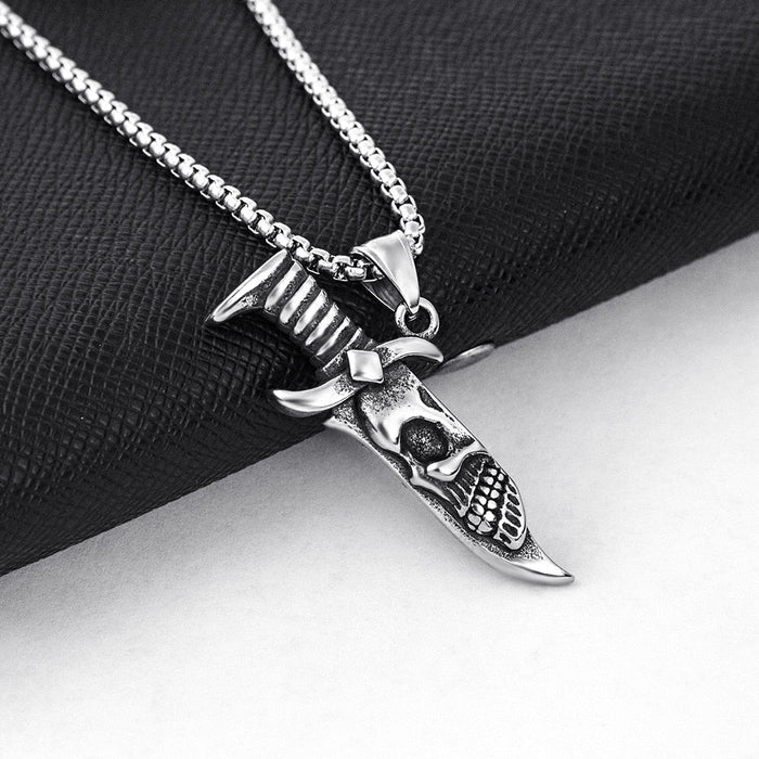 Skull Pendant Blade: silver, black skull/dagger motif, gothic style