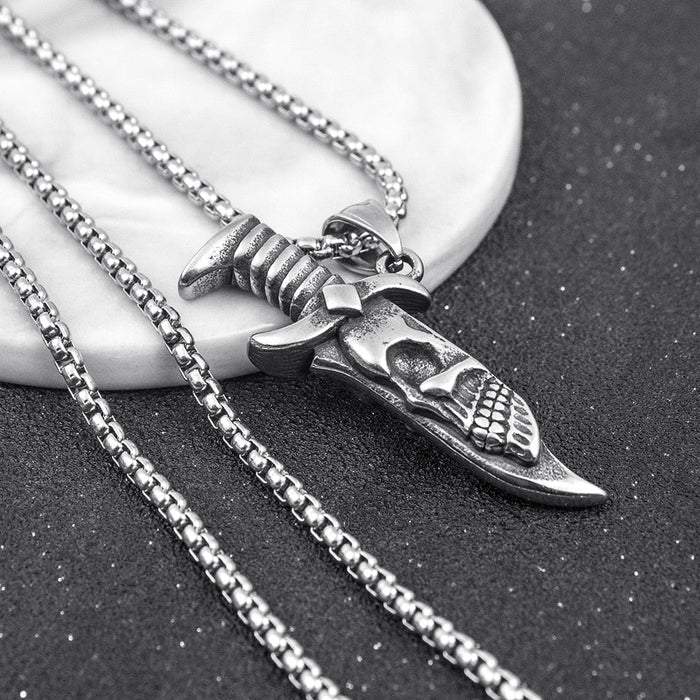 Skull Pendant Blade: silver, black skull/dagger motif, gothic style