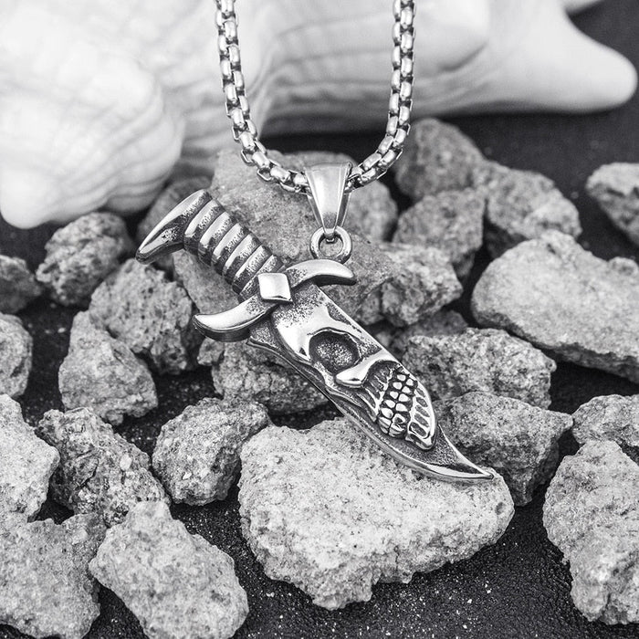 Skull Pendant Blade: silver, black skull/dagger motif, gothic style