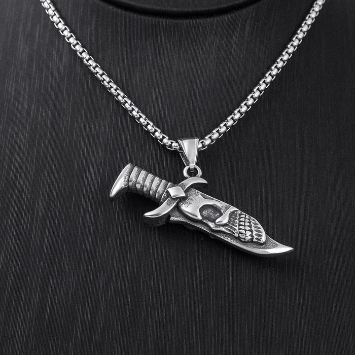 Skull Pendant Blade: silver, black skull/dagger motif, gothic style