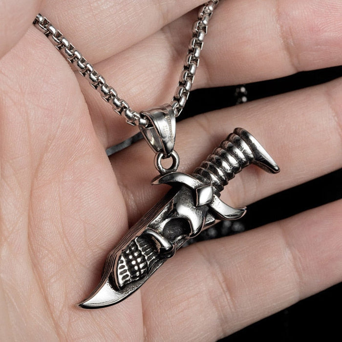 Skull Pendant Blade: silver, black skull/dagger motif, gothic style