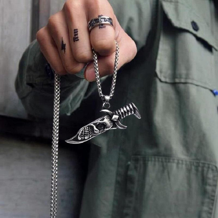 Skull Pendant Blade: silver, black skull/dagger motif, gothic style