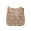 Sleek Faux Leather Handle Woven Straw Bag: natural beige, tan woven handbag, minimal casual boho style