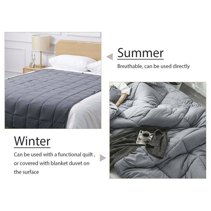Sleep Tight Queen Size Weighted Blanket for a Restful Night's Sleep: dark gray, white bedding set on a bed, minimal style