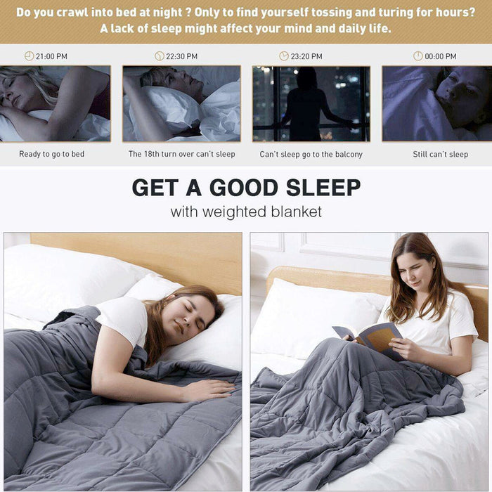 Sleep Tight Queen Size Weighted Blanket for a Restful Night's Sleep: dark gray, white bedding set on a bed, minimal style