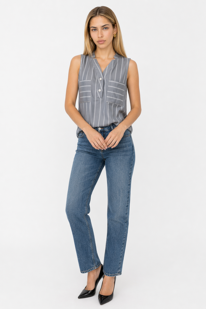 Sleeveless Women's Top with a Flattering V-Neck Design Gray