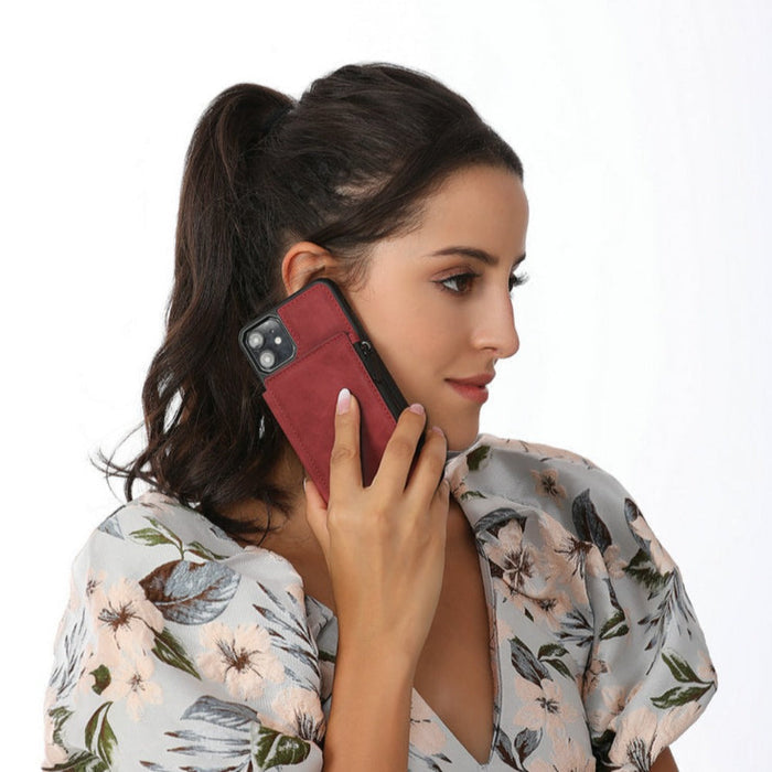 Slim Back Case with Zipper for iPhone 11 to 15 Series: teal blue, black phone case with wallet-style flip cover, minimal prac