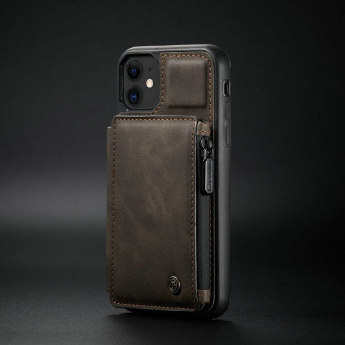 Slim Back Case with Zipper for iPhone 11 to 15 Series: teal blue, black phone case with wallet-style flip cover, minimal prac